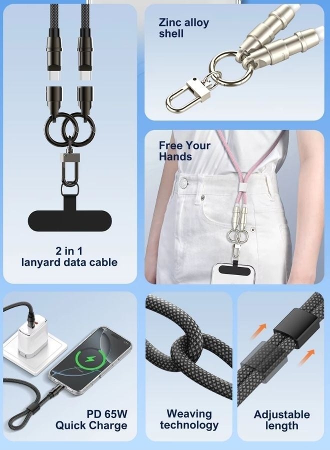 LDNIO 65W Fast Charging USB-C to USB-C Data Cable 5A with Durable Nylon Braided Lanyard Strap, 120cm Cross-Body Phone Strap Charging Cable with Keychain Function, Hands-Free Carry Type-C to Type-C Weaving Cable Compatible with Multiple Phones, Smartphones, Android Devices, Tablets, Power Banks & USB-C Devices - Image 2